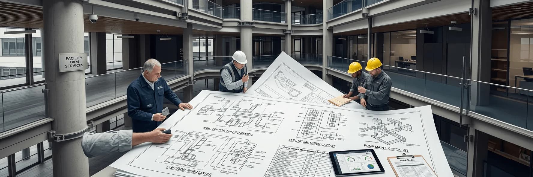 Engineers looking at blueprints