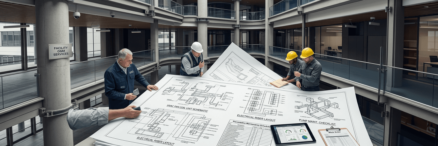 Engineers looking at blueprints